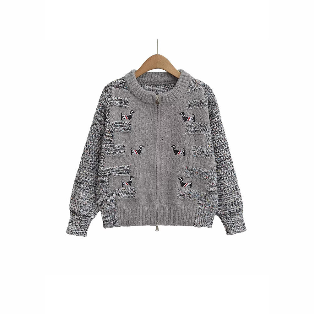 Ladies knit cardigan with colorful bird pattern Lune London