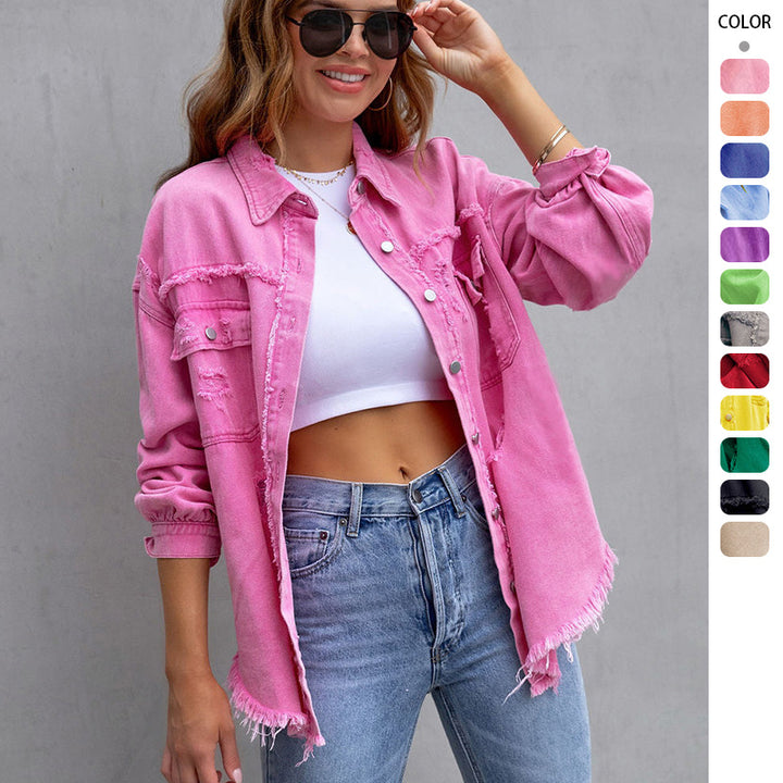 Women's denim jacket in a casual oversized cut with frayed details Lune London