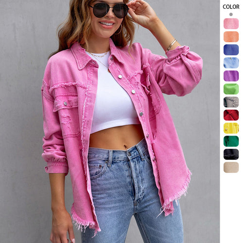 Women's denim jacket in a casual oversized cut with frayed details Lune London