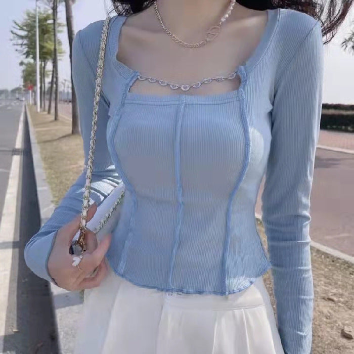 Women's long-sleeve top with sophisticated V-neckline and fine ribbed texture Chic & Stil