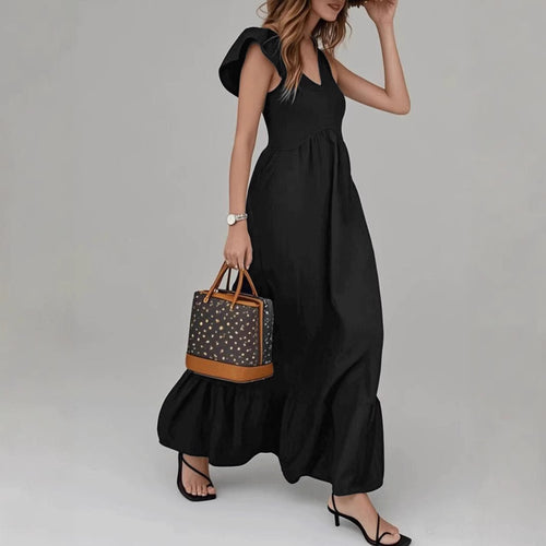 Maxi dress for women with voluminous ruffle details and a colorful frill Lune London