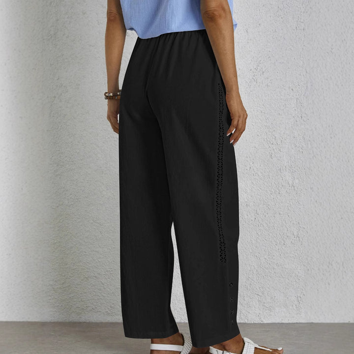 Oversized summer pants for women with elastic waistband and side button details Lune London