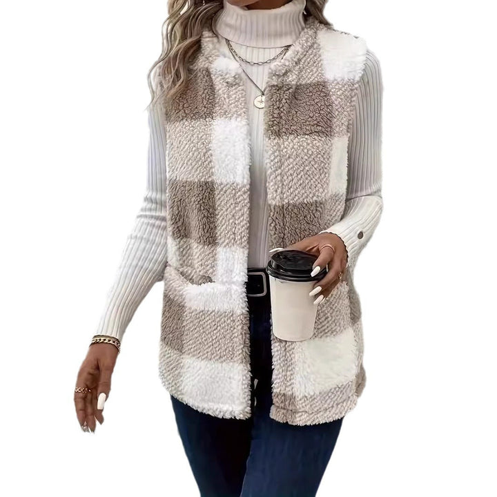 Lune London | Ladies Fluffy Vest with Check Pattern and Pockets