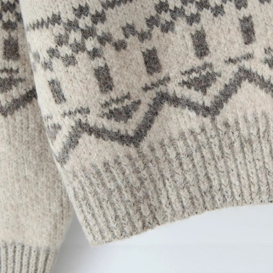 Ladies patterned knitted with high collar and button details Lune London