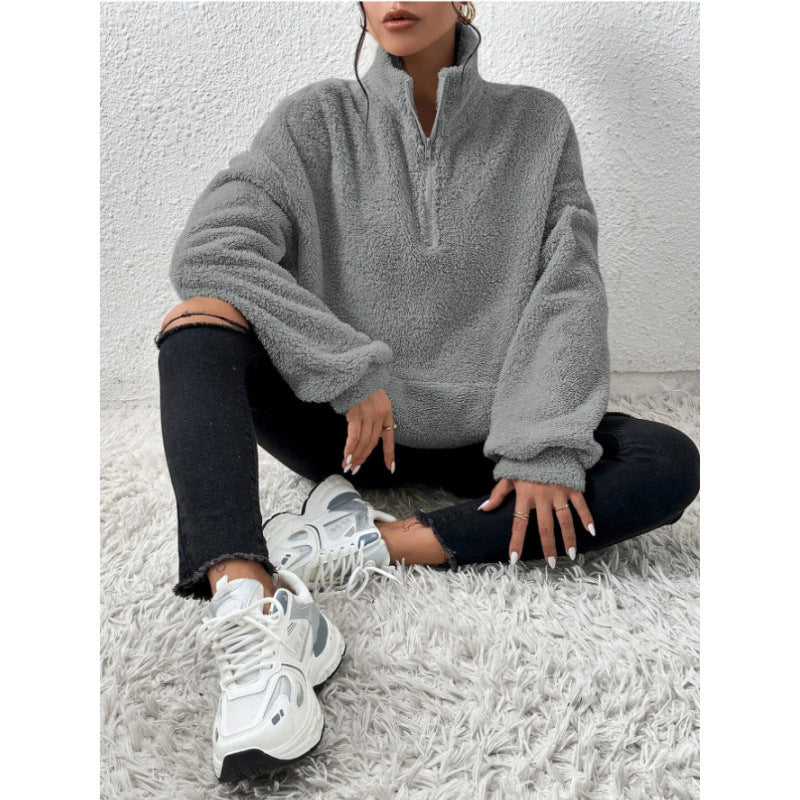 Ladies Soft Sweater and Teddy with half-zip and kangaroo pocket Lune London