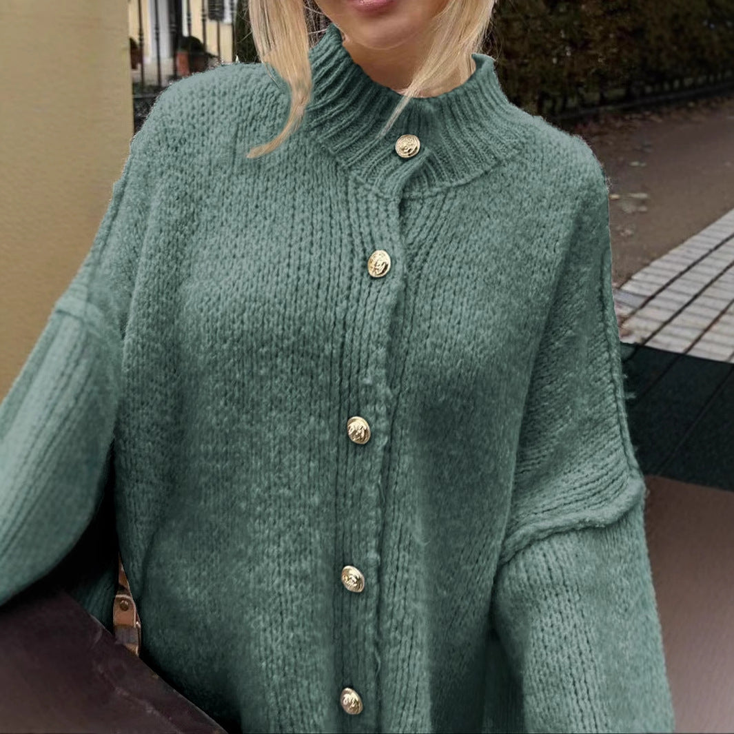 Ladies oversized cardigan with button and ribbed details Lune London