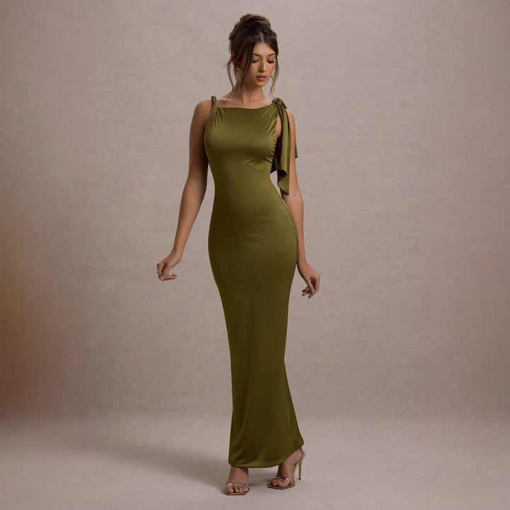Elegant Maxi Dress for Women with Asymmetrical Strap and Chic & Stylish Fitted Cut