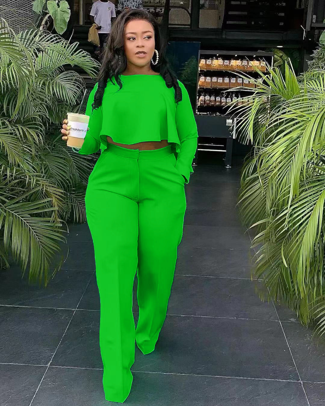 Ladies elegant cropped set with wide leg pants Lune London