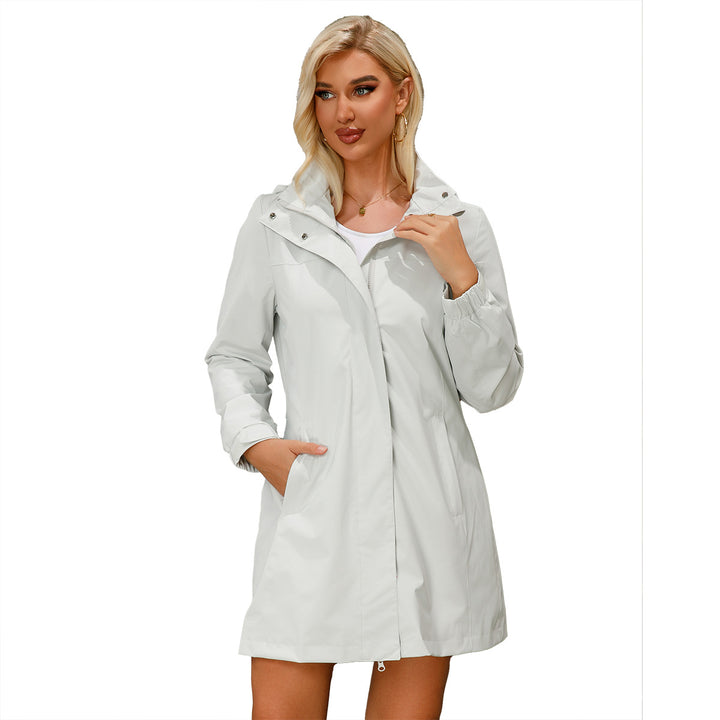 Functional transitional jacket for women with adjustable hood and practical pockets Lune London