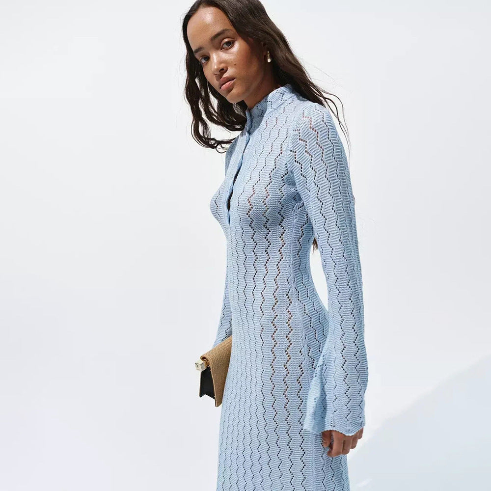 Lune London fitted maxi dress for women with high collar