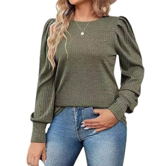 Ladies Elegant ribbed knit top with puff sleeves Lune London