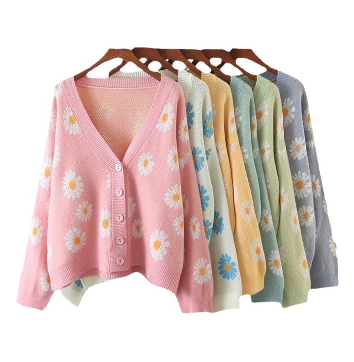 Women’s knit jacket with floral design and V-neck Lune London