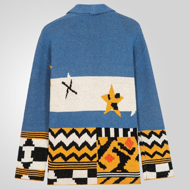 Men's knit jacket with unique patterns and a large hood Lune London