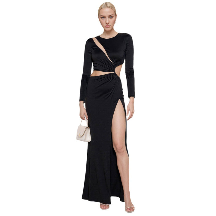 Elegant maxi dress for women with cutouts, fitted accents, and high slit Chic & Stil