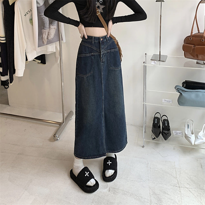 Jupe en jean pour femmes avec fente élevée Chic & Stil