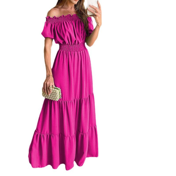 Maxi dress for women with off-shoulder design and ruffle Lune London