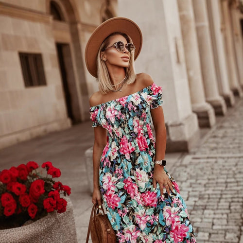Chic and stylish floral maxi dress with off-the-shoulder for women