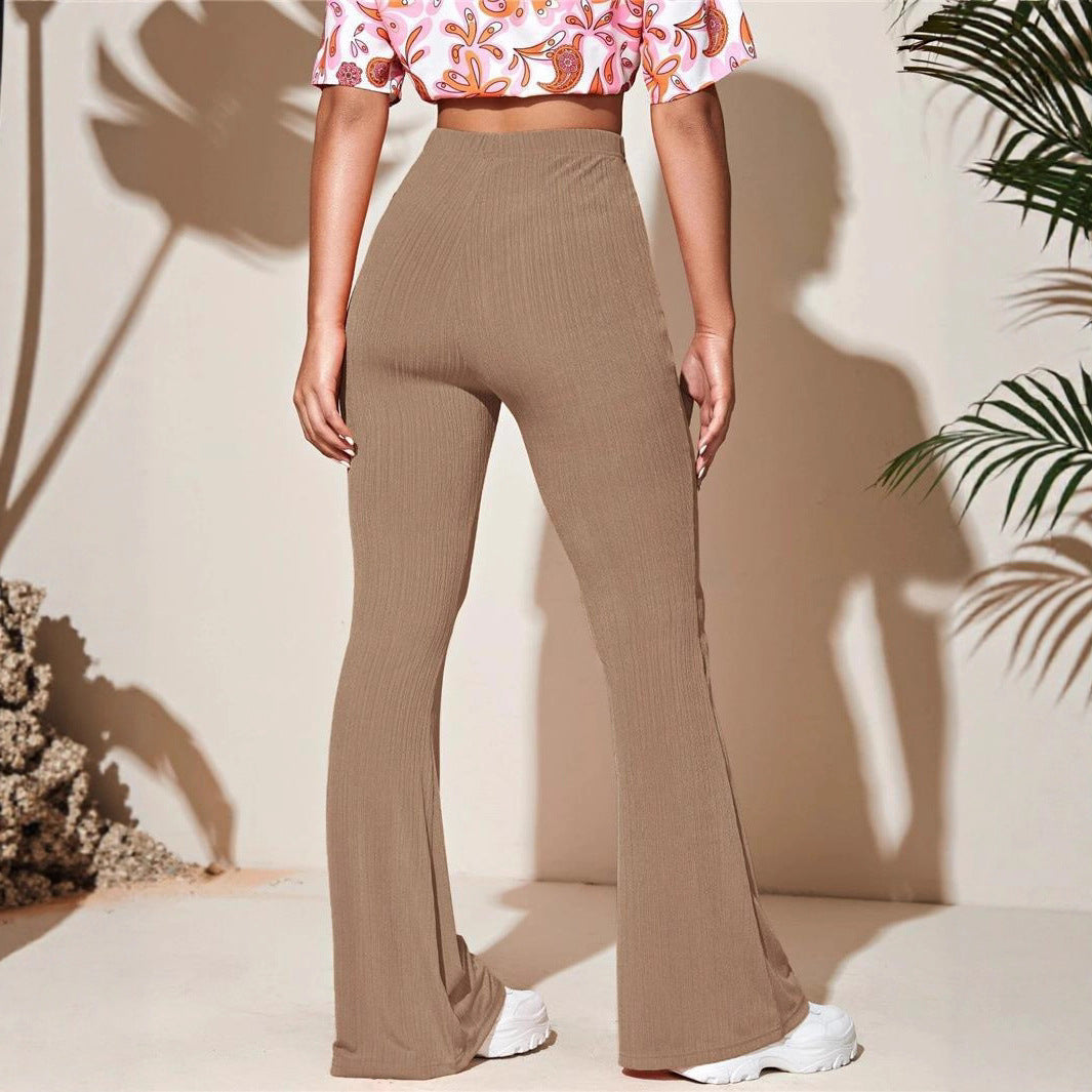 High-waisted ribbed knit flared leggings for women Lune London