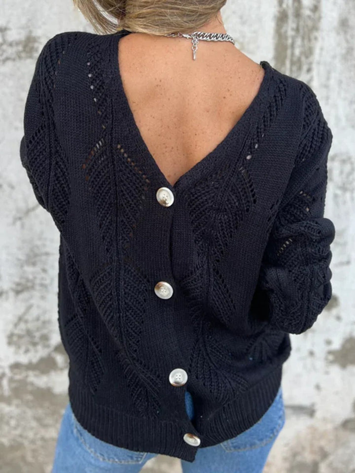 Veste en tricot pour femmes avec encolure en V et boutons décoratifs Lune London
