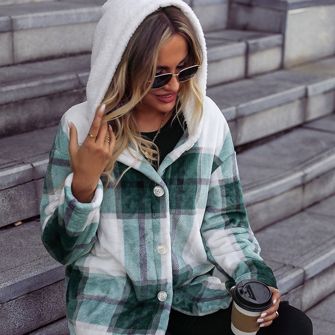 Women's Soft Fleece Hoodie with Chic Plaid Design and Style