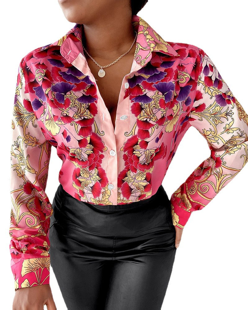 Women's blouse with elegant print, trendy collar and fitted cut Lune London