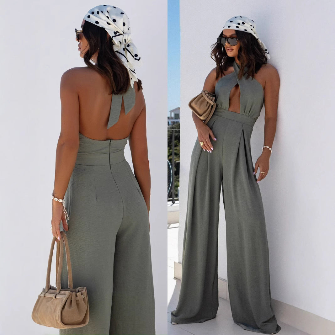 Ladies Cut-Out Halter Neck Wide Trousers Lune London