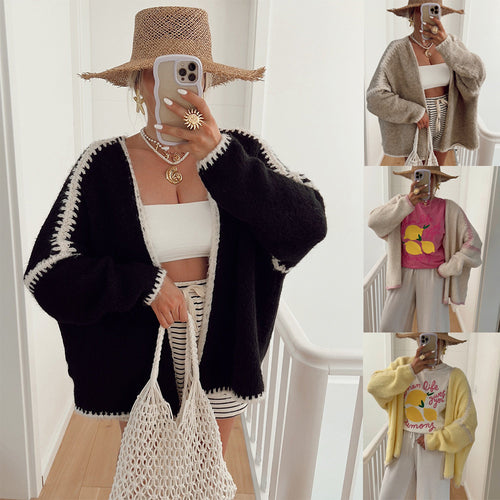 Casual knit cardigan for women with attractive contrast details Lune London