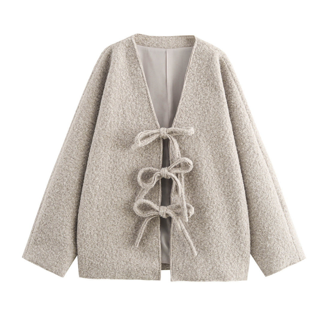 Oversized wool coat for women with decorative bow details Lune London
