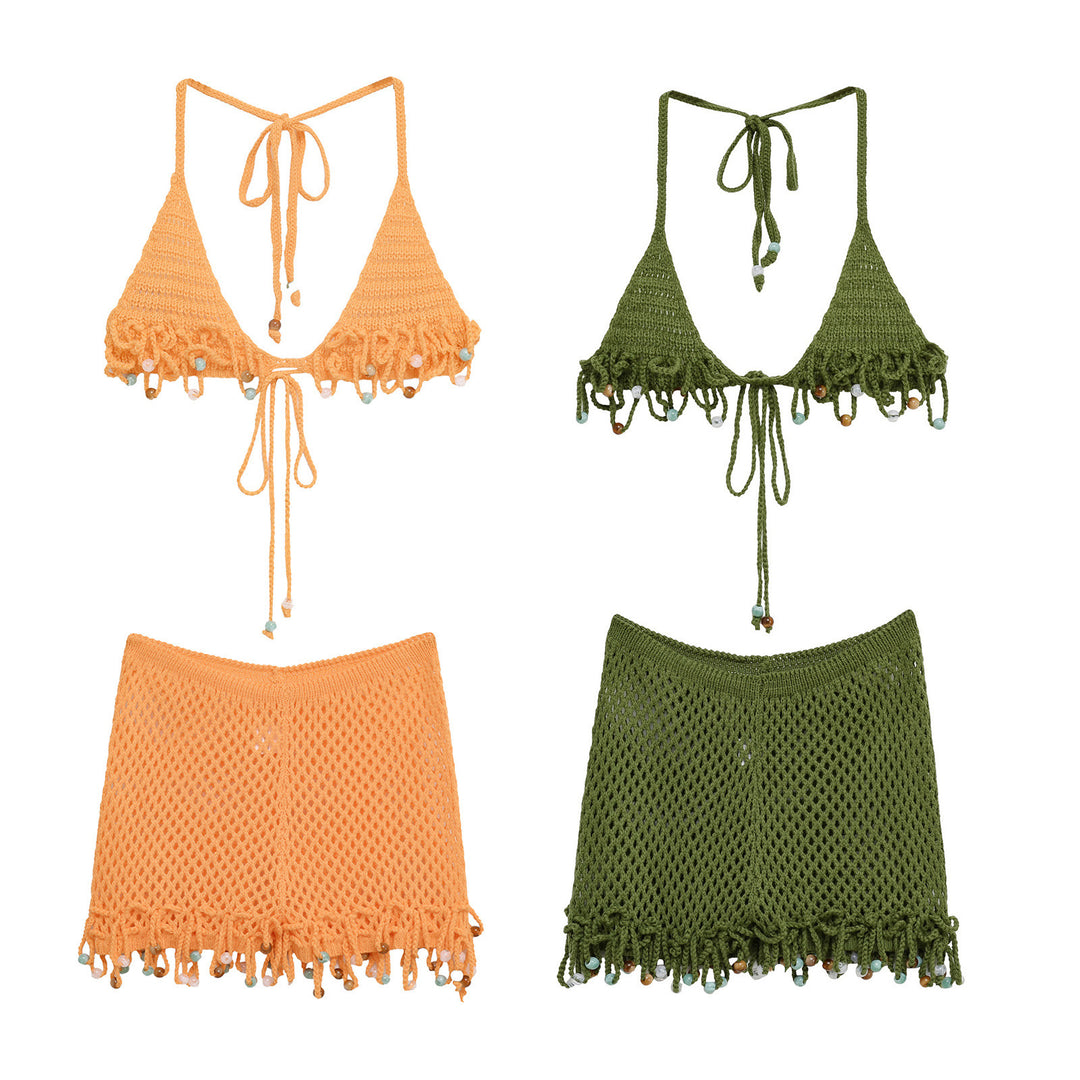 Women's mini skirt in mesh fabric with decorative fringes Lune London