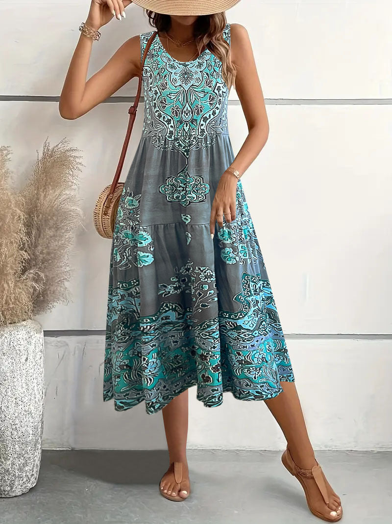 Maxi dress for women with playful ethnic pattern and fluid cut Lune London