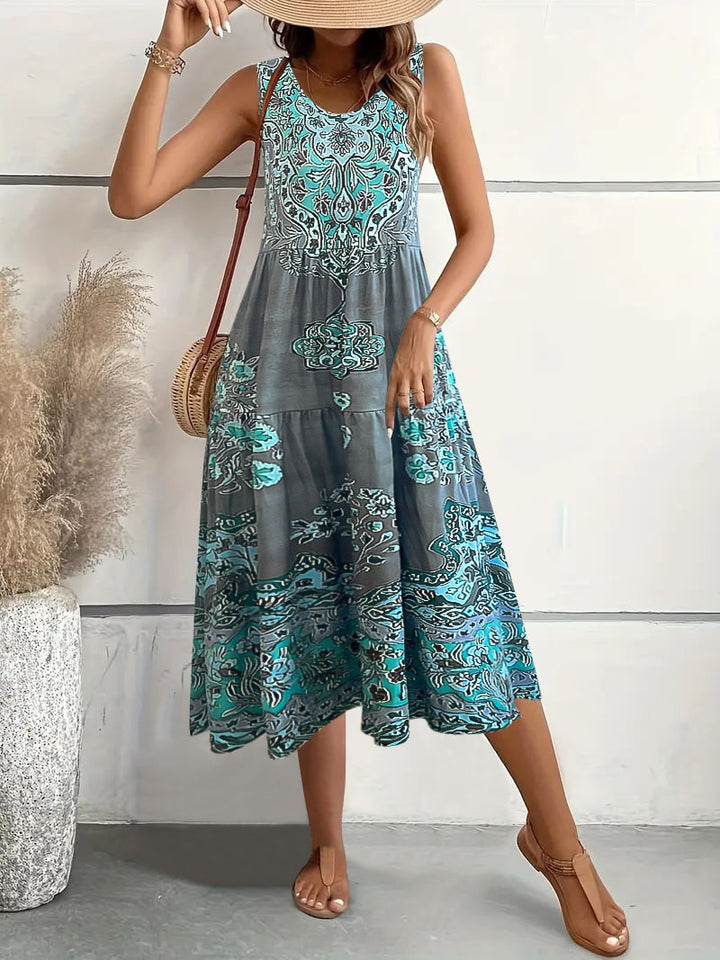 Maxi dress for women with playful ethnic pattern and fluid cut Lune London