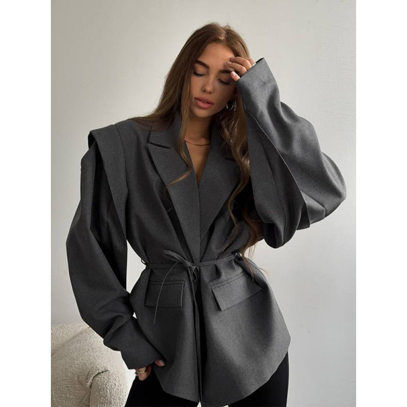 Ladies elegant oversized blazer with belt detail Lune London