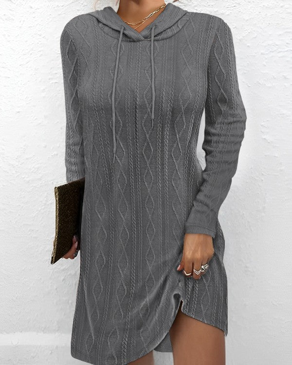 Ladies Knit Dress with Hoodie and Side Slits Lune London