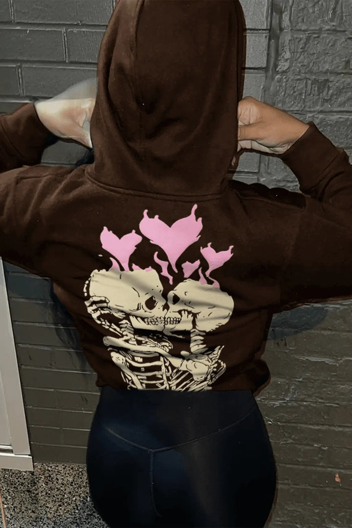 Lady Hoodie with unique skeleton pattern and chic heart graphic