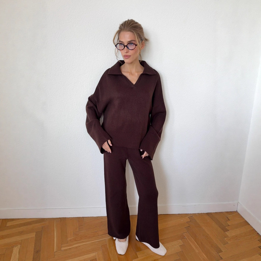 Ensemble de tricot décontracté pour femmes avec coupe ample et élégante en V