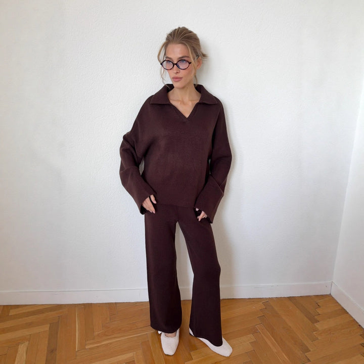 Ensemble de tricot décontracté pour femmes avec coupe ample et élégante en V