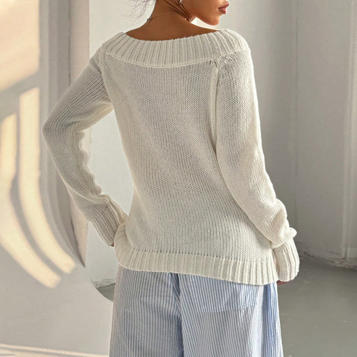 Off-the-shoulder knit sweater for women with textured knit pattern Lune London