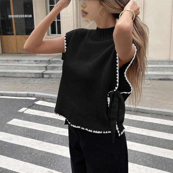 Knit top for women with unique cutouts and a playful knot Lune London