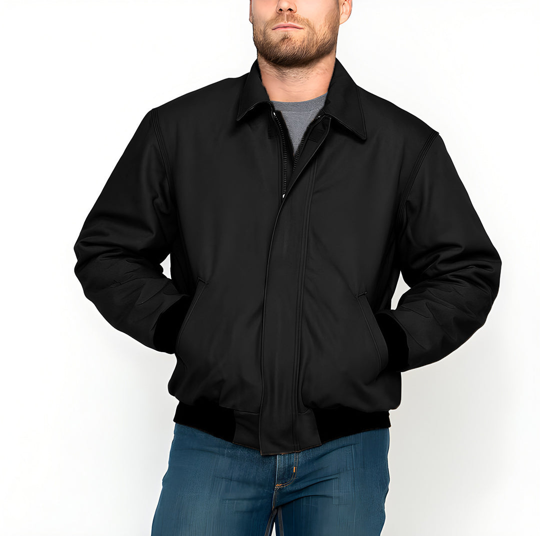 Insulated transitional jacket for men with high collar and practical pockets Lune London