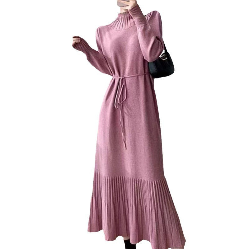 Knit dress for women with ribbed structure and waistband Lune London
