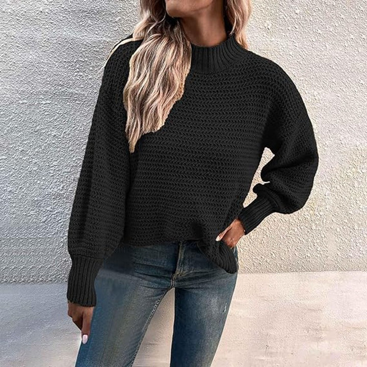 Thick knit sweater for women with high collar and puff sleeves Lune London