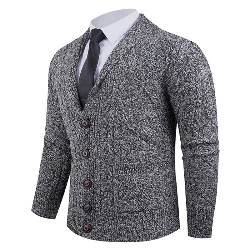 Men's knitted jacket with a marked diamond pattern and an elegant shawl collar Lune London