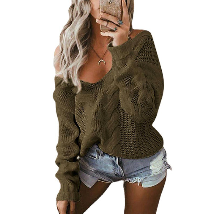 Chunky knit sweater for women with off-the-shoulder and openwork pattern details Lune London