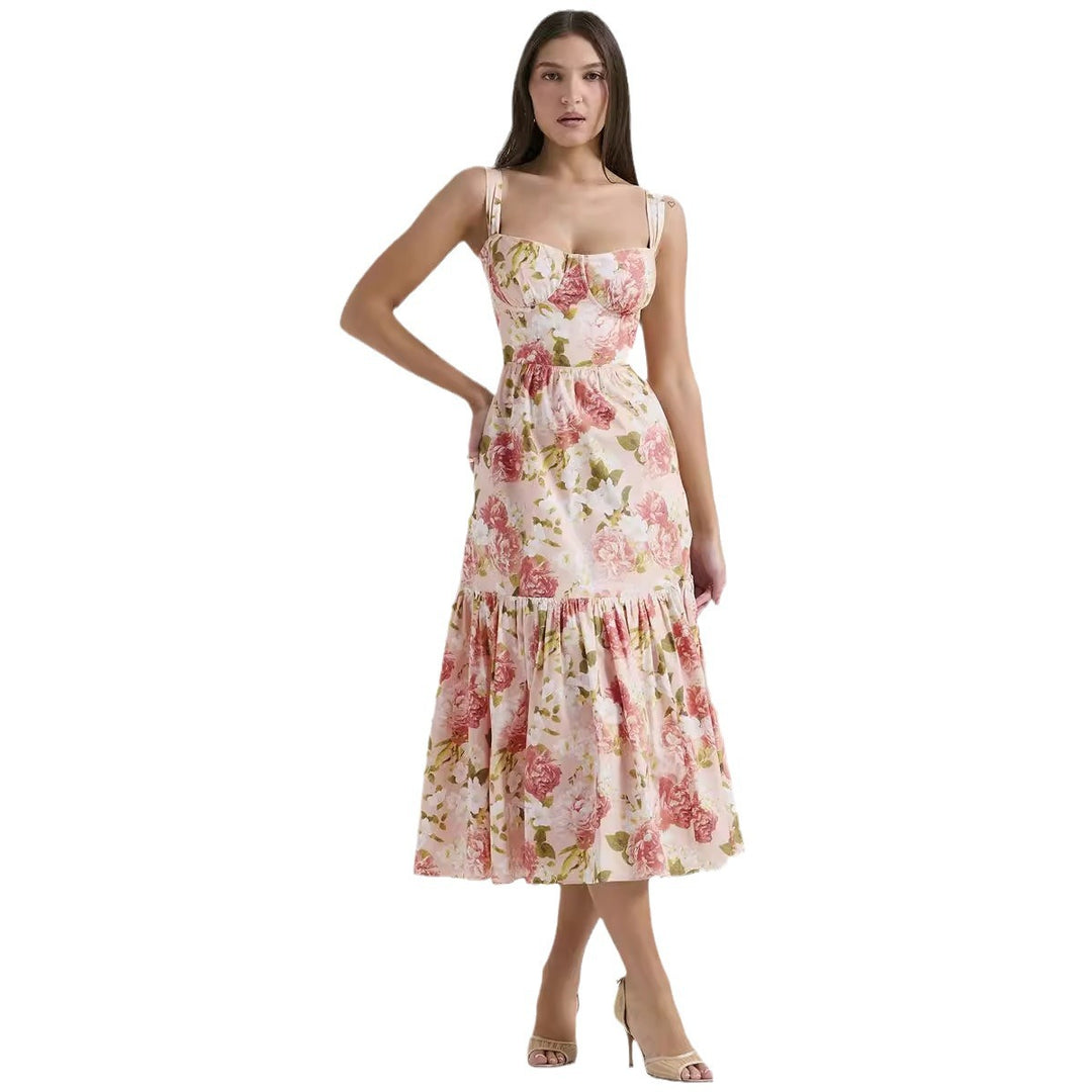 Chic & Stil Floral Design Maxi Dress for Women with Side Pockets