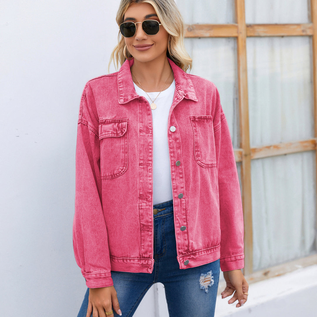 Ladies' denim jacket with a stylish leopard print and practical pockets Lune London