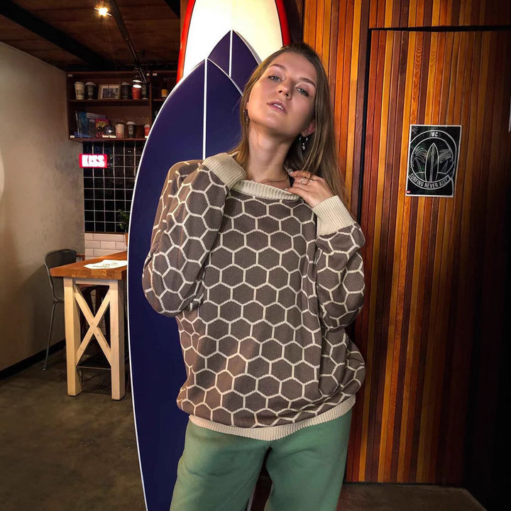 Ladies creative knitted sweater with honeycomb pattern Lune London