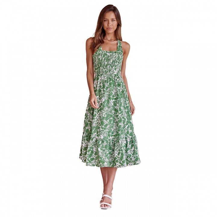 Robe maxi pour femmes avec un design floral romantique et un cordon de taille élastique Chic & Stil