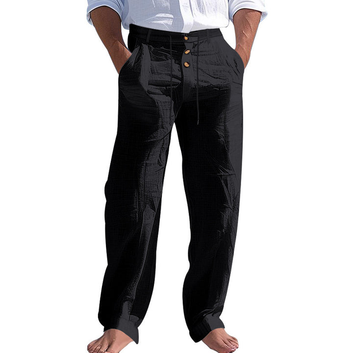 Comfortable beach pants for men with elastic waistband and button closure Lune London