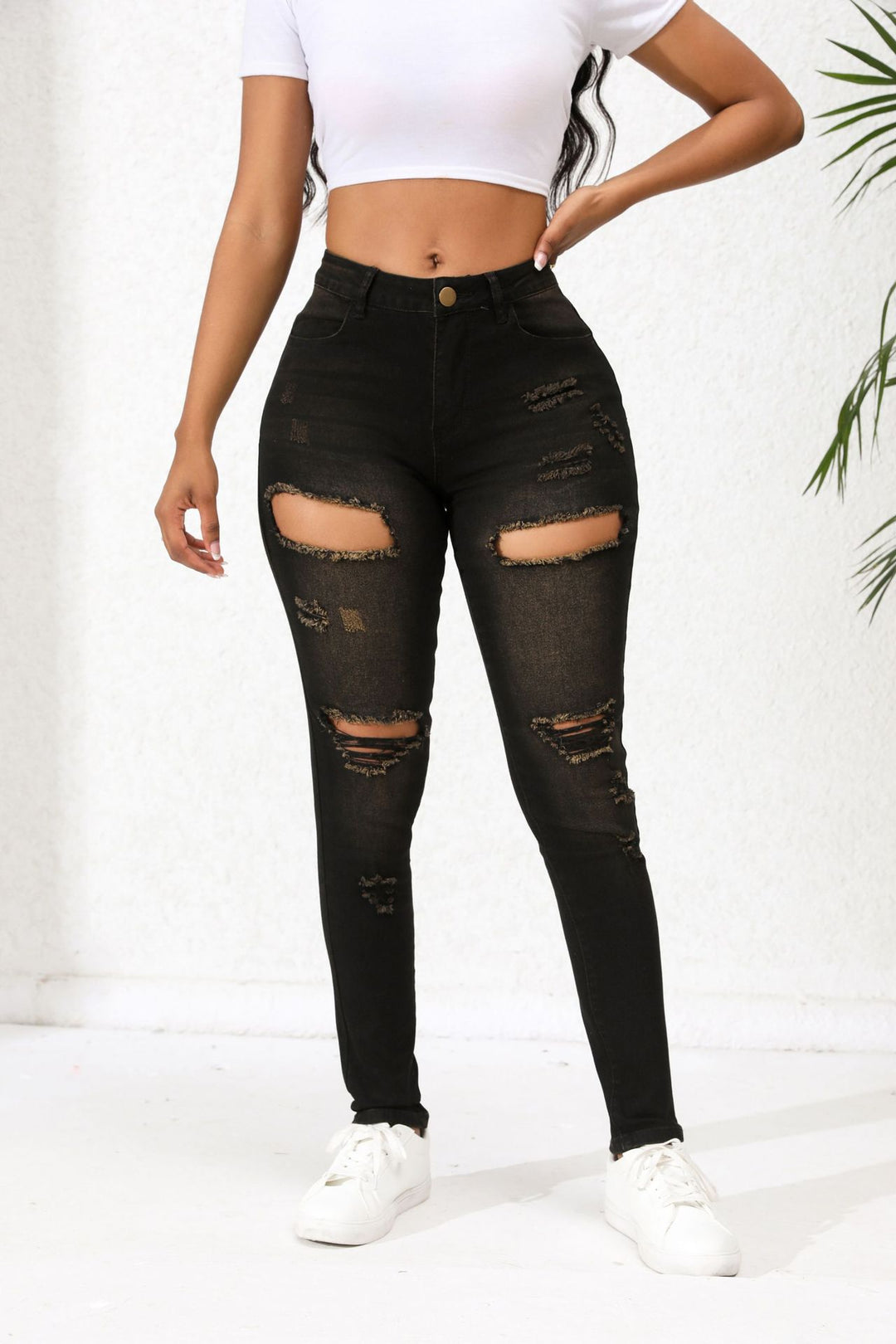 Skinny jeans for women with stylish distressed details Lune London