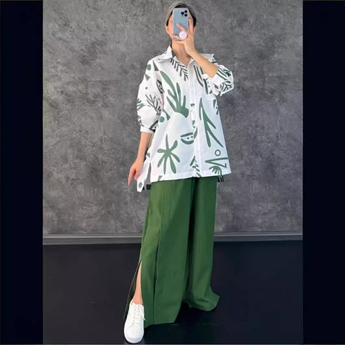Women Oversized Casual Shirt with Graphic Print and Wide Cut Lune London